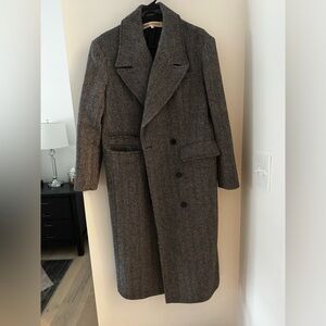 Free People Black and White Herringbone Oversized Coat